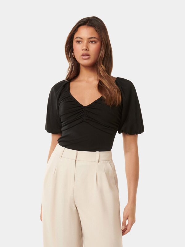 Desiree Ruched V Neck Raglan T