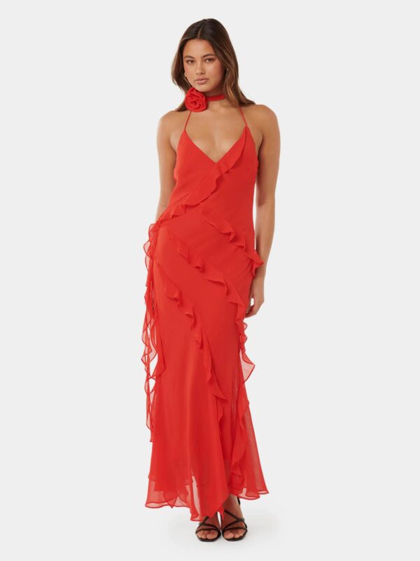 Georgia Ruffle Halter Midi Dre